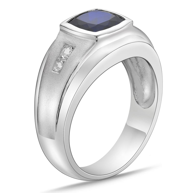 Men's Sterling Silver Lab-Created Sapphire Ring - Hypoallergenic Jewelry