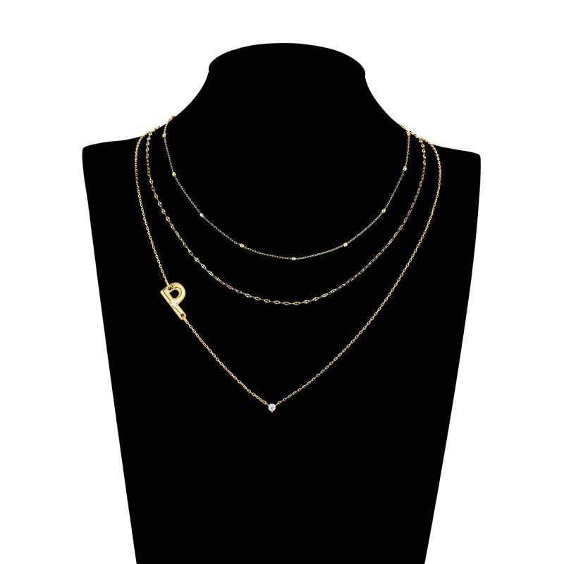 Gold Flash Plated Initial Necklace Set with Cubic Zirconia - Multiple Letters