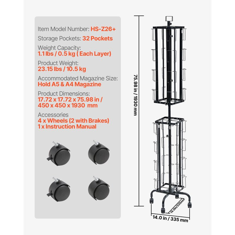 Rotating Greeting Card Display Rack with 32 Pockets & 360° Spin Stand