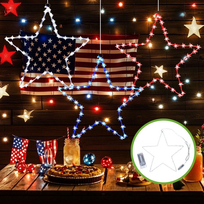 Patriotic Window Star Lights 3-Pack - 8 Lighting Modes for 4th of July Decor