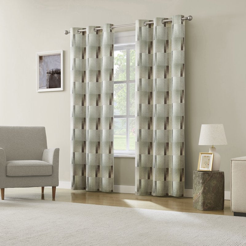 Blackout Geometric Curtain Panel - Energy Efficient Window Drape, Sage Green