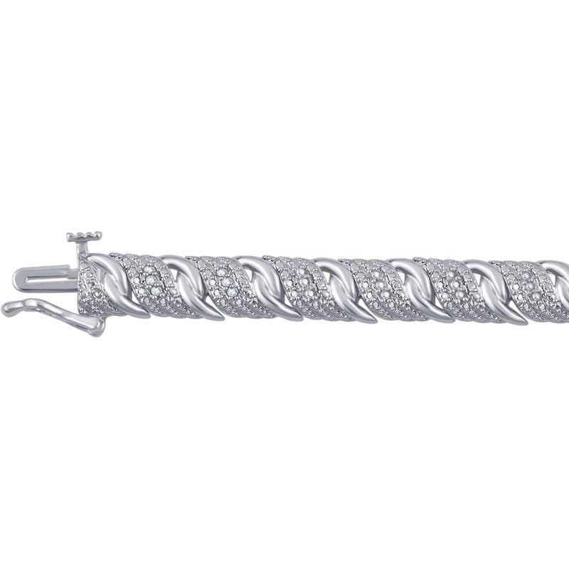 Diamond Fashion Bracelet 1/4 Carat Silver Tone Brass 7.5 Inch I-J I2-I3
