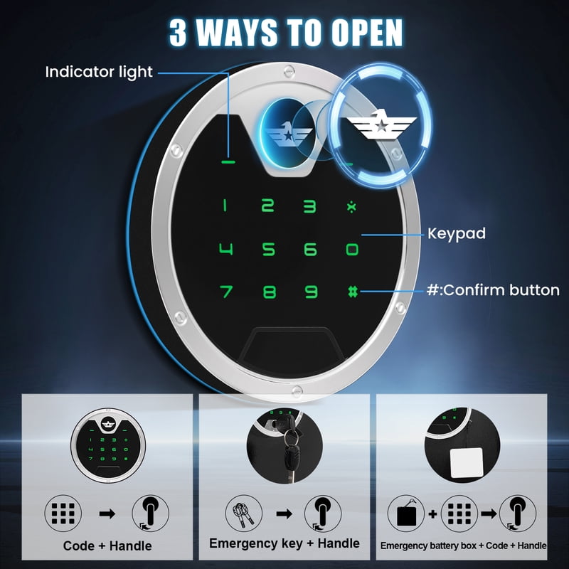 Digital Fireproof Gun Safe for Home Storage with Adjustable Racks & LED Light
