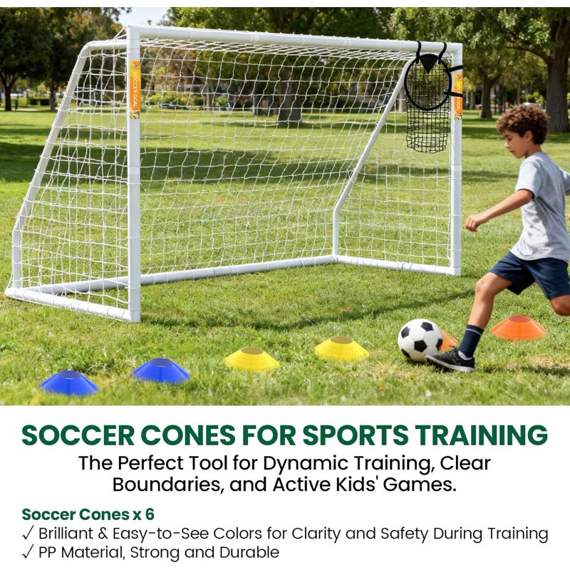 ABORON 12 x 6 ft Foldable Soccer Goal with Net, PVC Frame, Portable Backyard Training
