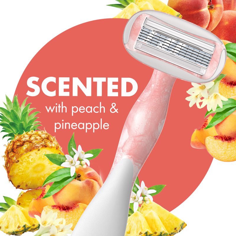 Women's Disposable Razors with 5 Blades & Scented Handles – Peach & Pineapple, 2 Pack