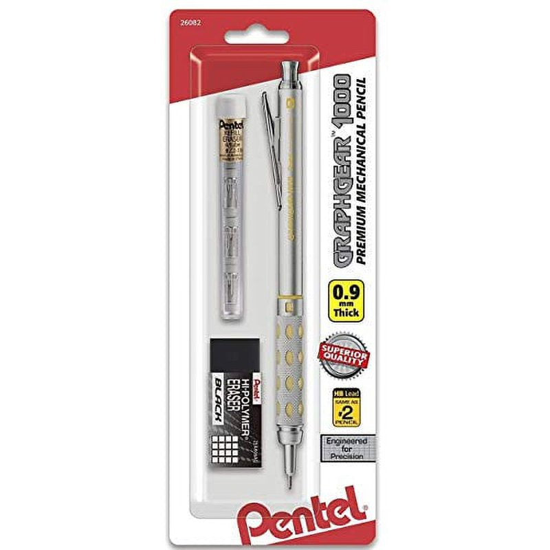 4-Piece Set Drafting Pencils with Leads and Erasers - Graph Gear 1000 0.9mm