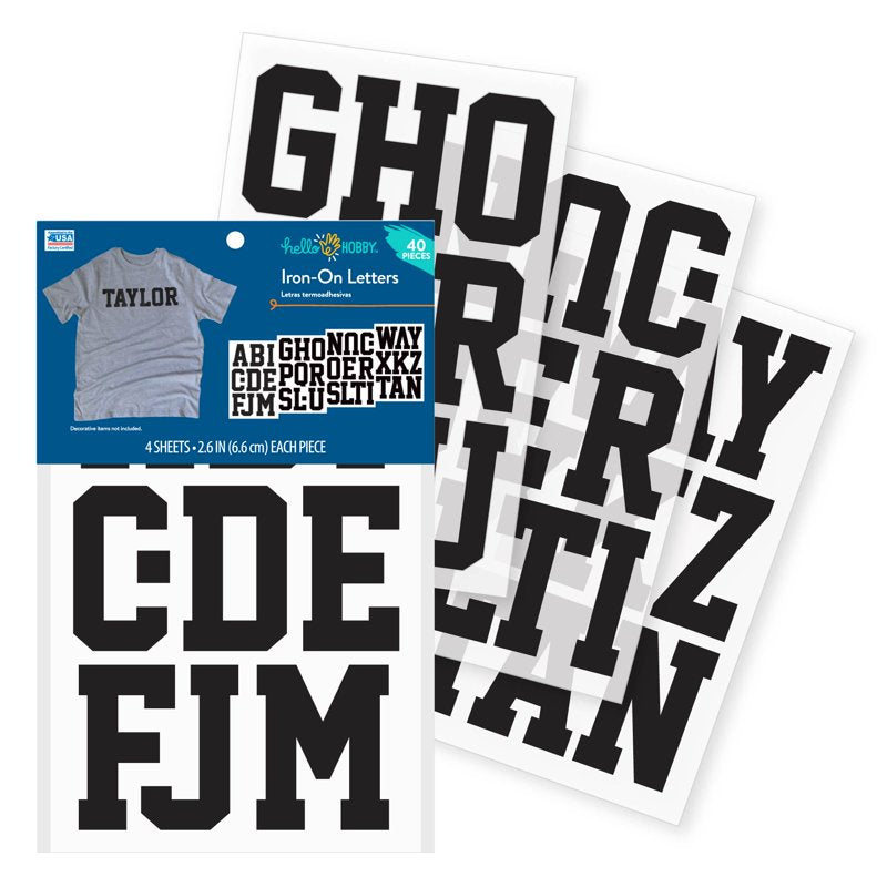 2 Pack Iron-On Letters for Custom Apparel - 3 Inch Black Polyvinyl