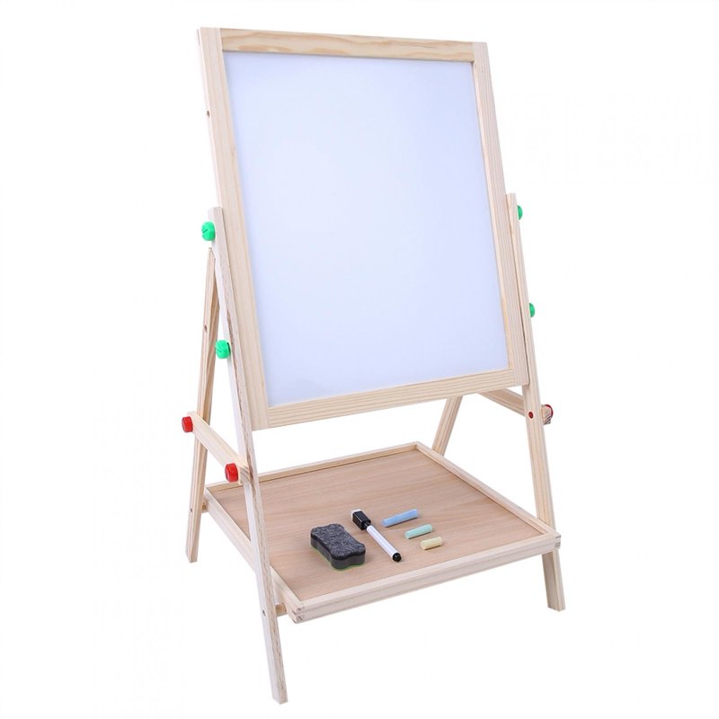 Kids Double-Sided Wooden Easel with Whiteboard & Chalkboard - Adjustable Toddler Art Desk