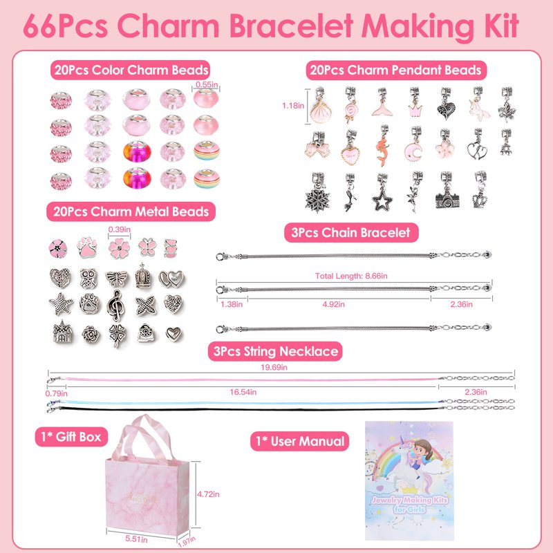 DIY Charm Bracelet Making Kit for Kids Teens - Jewelry Craft Set with Gift Box