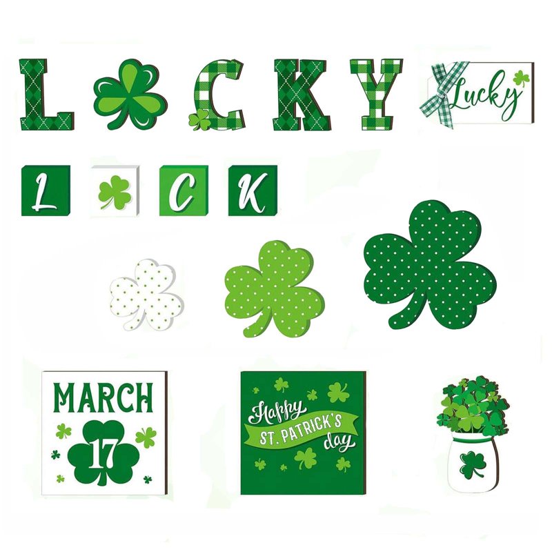 St. Patrick's Day Wooden Tiered Tray Decor - Irish Holiday Tabletop Ornament