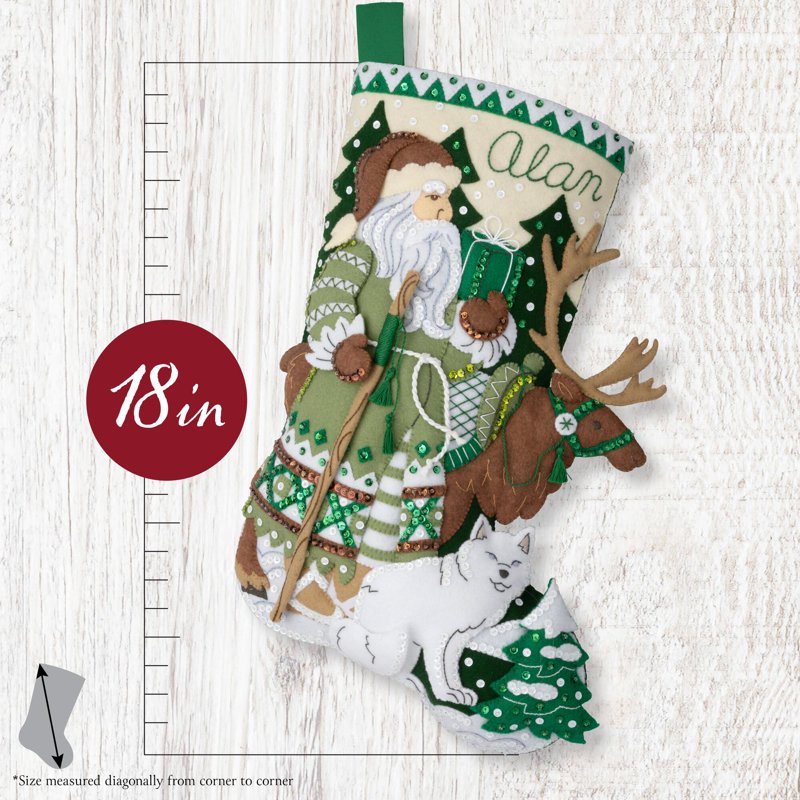 Christmas Stocking Embroidery Kit with Felt Applique - Nordic Noel Design, 18 Inch