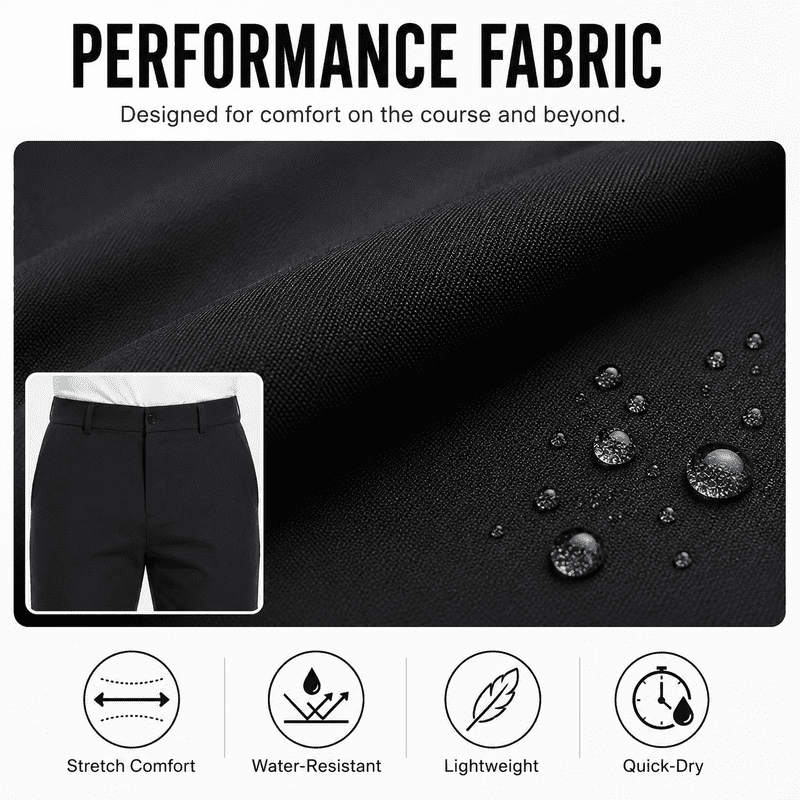 Men's Stretch Dress Pants - Quick Dry Business Casual Slacks, Flat-Front Fit