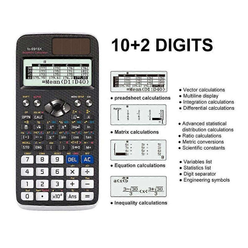 Scientific Calculator 552 Functions for School & Education - Black