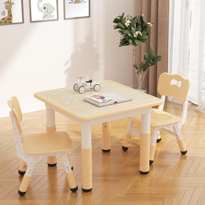 Kids Adjustable Activity Table & 2 Chair Set with Erasable Graffiti Desktop