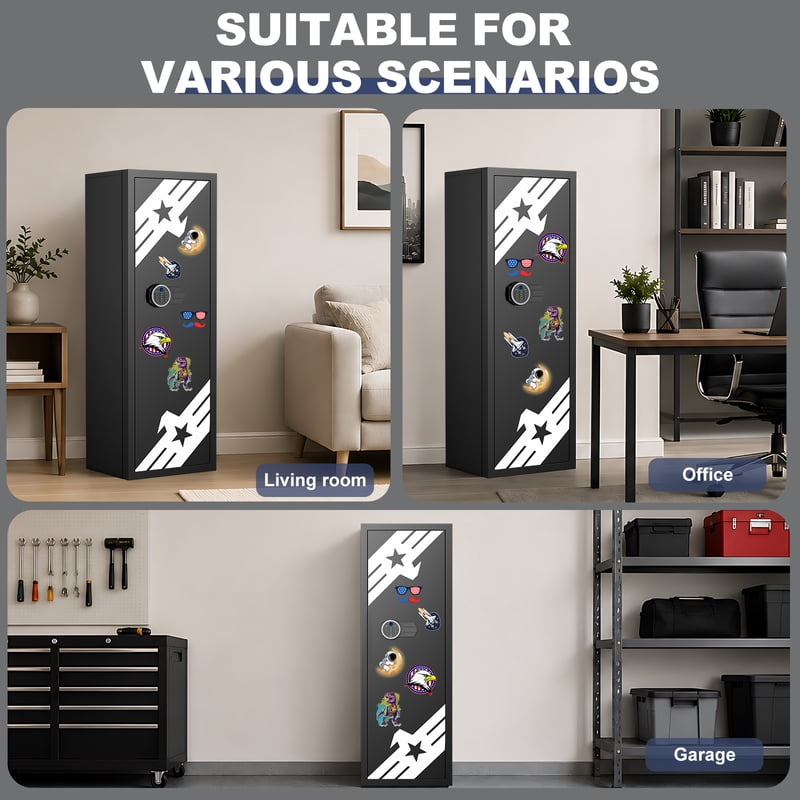 10-12 Fingerprint Gun Safe, Large Unassembled Biometric Safe with Inner Cabinet & DIY Sticker - 15D x 17.7W x 54.3H