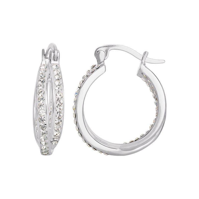 Sterling Silver Crystal Hoop Earrings for Women & Teens - Twist Design