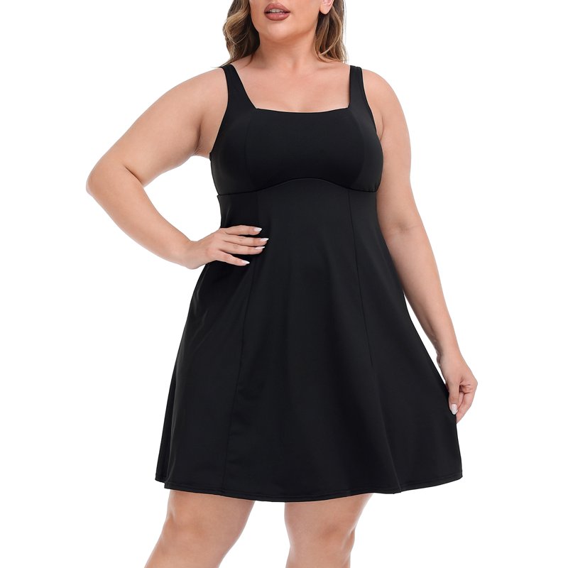 Plus Size Athletic Dress with Built-In Shorts and Shelf Bra
