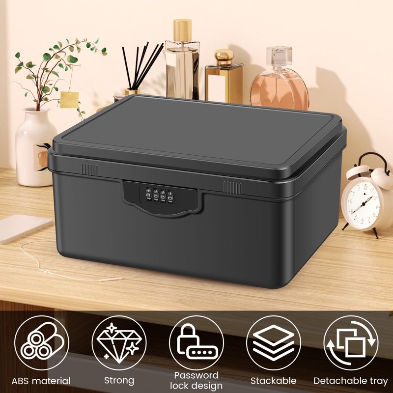 7L Combination Lock Box for Medication & Valuables, Portable Security Container