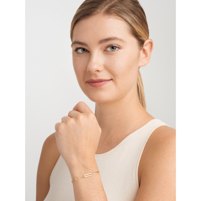 Gold & Silver CZ Oval Link Paperclip Bracelet 6.75" + 1.25" Extension