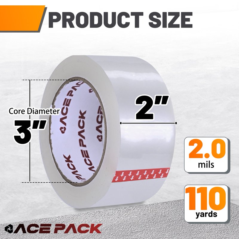 Heavy Duty Clear Packing Tape 2" x 110 Yards, 2 Mil Thick, 36 Rolls