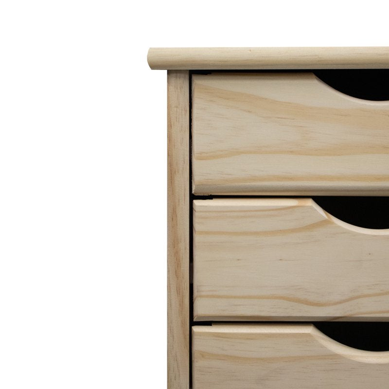 Solid Wood Mobile Storage Cart with 6 Drawers - Unfinished Pine, Versatile Organizer