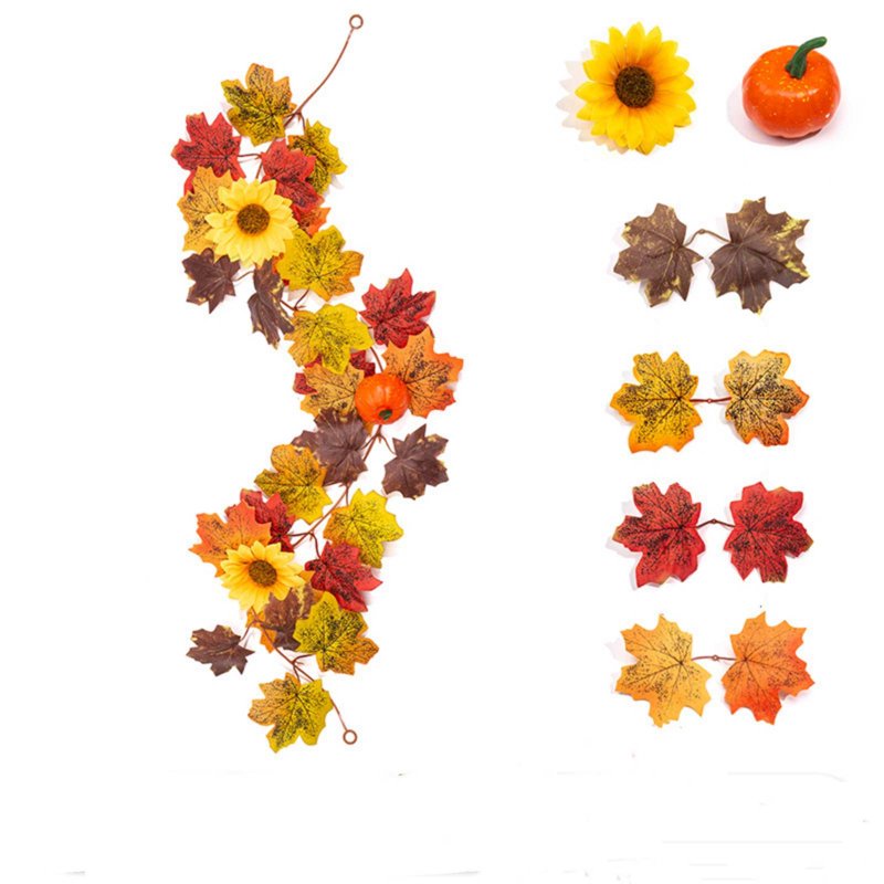Autumn Garland with Maple Leaves, Pumpkins & Sunflowers for Thanksgiving Decor - 39 Inches Long