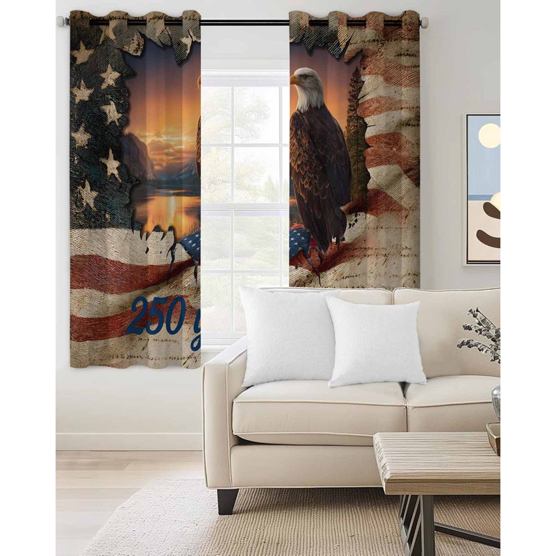 American Flag Blackout Curtains for Bedroom & Living Room - Thermal Insulated Grommet Drapes 42x45 Inches
