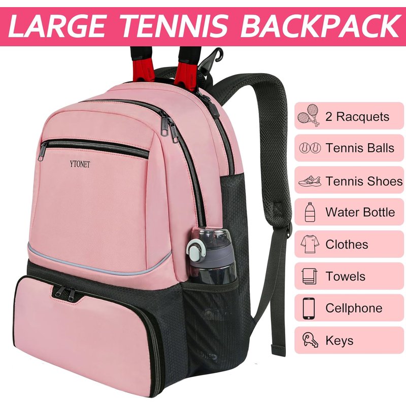 Tennis Backpack with Insulated Pocket & Shoe Compartment - Pink