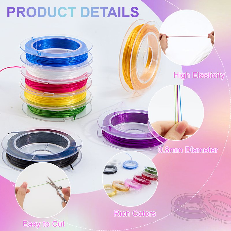Rainbow Elastic Jewelry Cord for Crafting, 65.62ft 0.8mm Stretch String for Bracelets