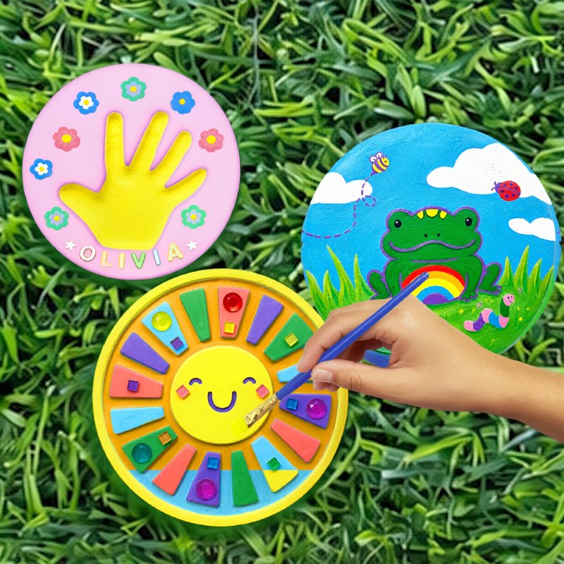 DIY Garden Stepping Stones Craft Kit - 4 Pack, Customize & Decorate
