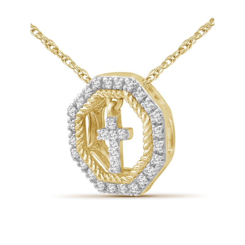 Diamond Cross Pendant Necklace for Women 14K Gold Plated Silver with Rope Chain