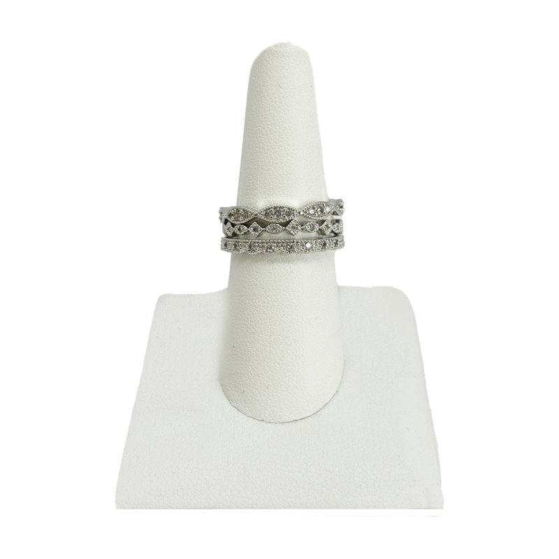 Women's AAA Cubic Zirconia Silver Plated Ring Set - Stackable, Art Deco Style, Sizes 8-10