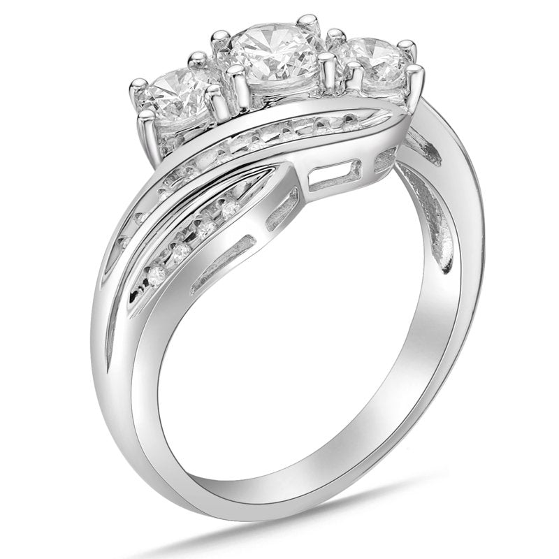 Sterling Silver 3 Stone Lab Simulated Diamond Wedding Ring - Elegant & Durable