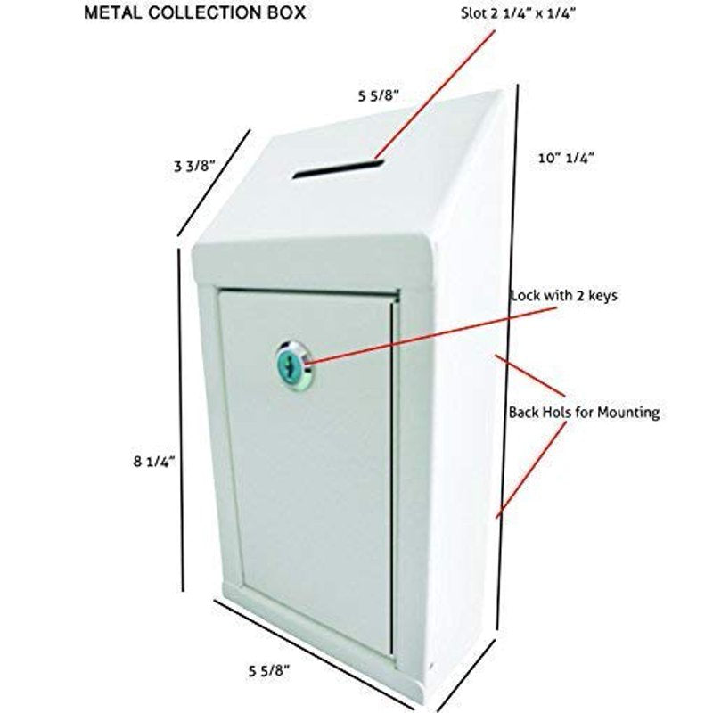 Wall Mount Metal Donation Box with Lock and Keys - Heavy Duty Security
