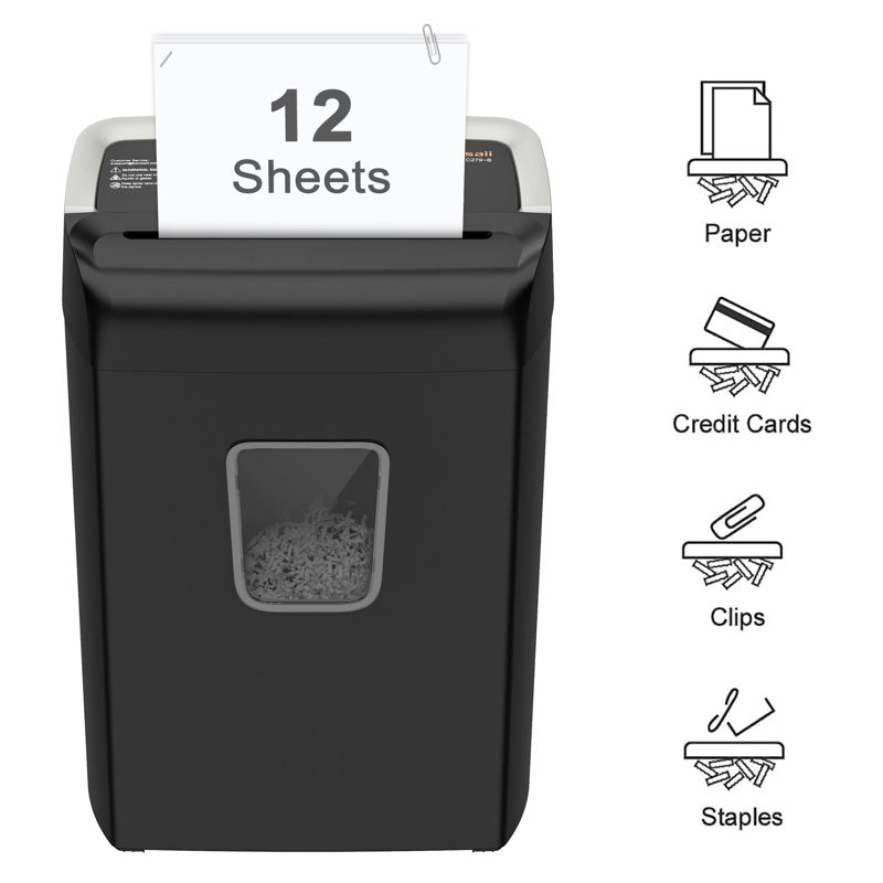 Cross Cut Paper Shredder for Home Office Security 12-Sheet Capacity