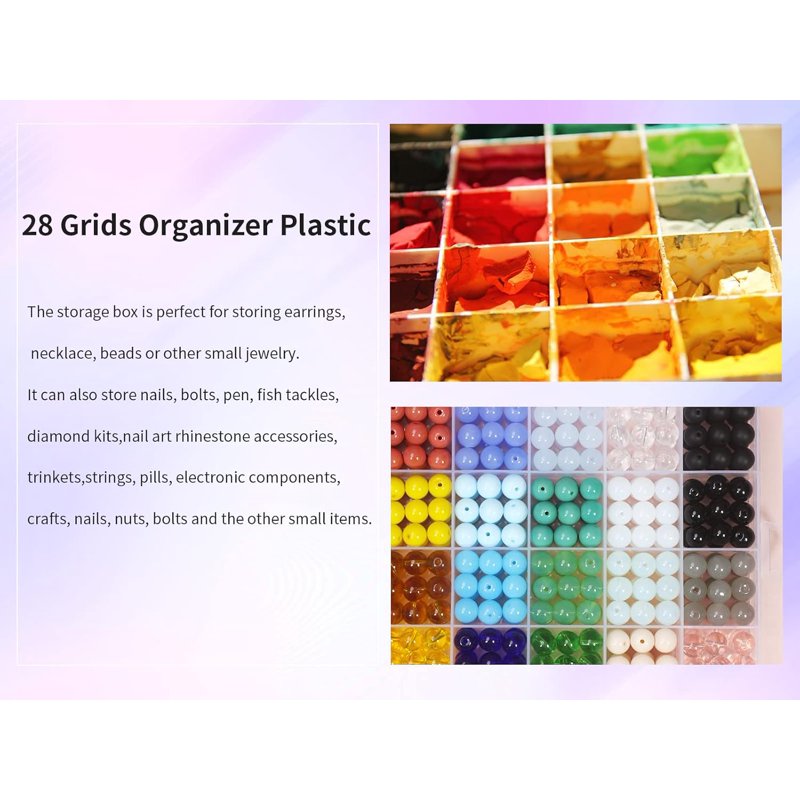 28-Grid Bead Organizer Plastic Storage Box Set with Fixed Dividers - Jewelry & Craft Supplies