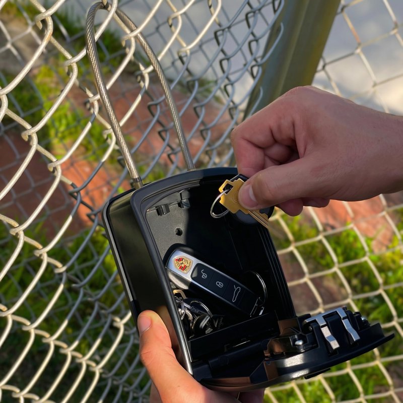 Extra Large Portable Key Lock Box with Cable Shackle - Waterproof Metal Security Storage