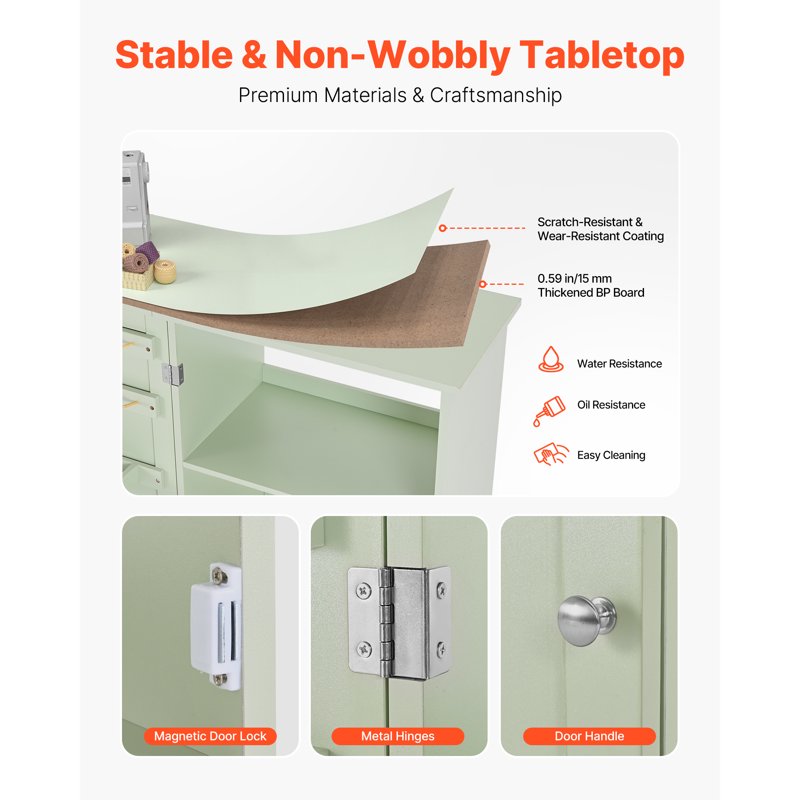 Foldable Sewing Table with Storage - Compact Craft Workstation, Green