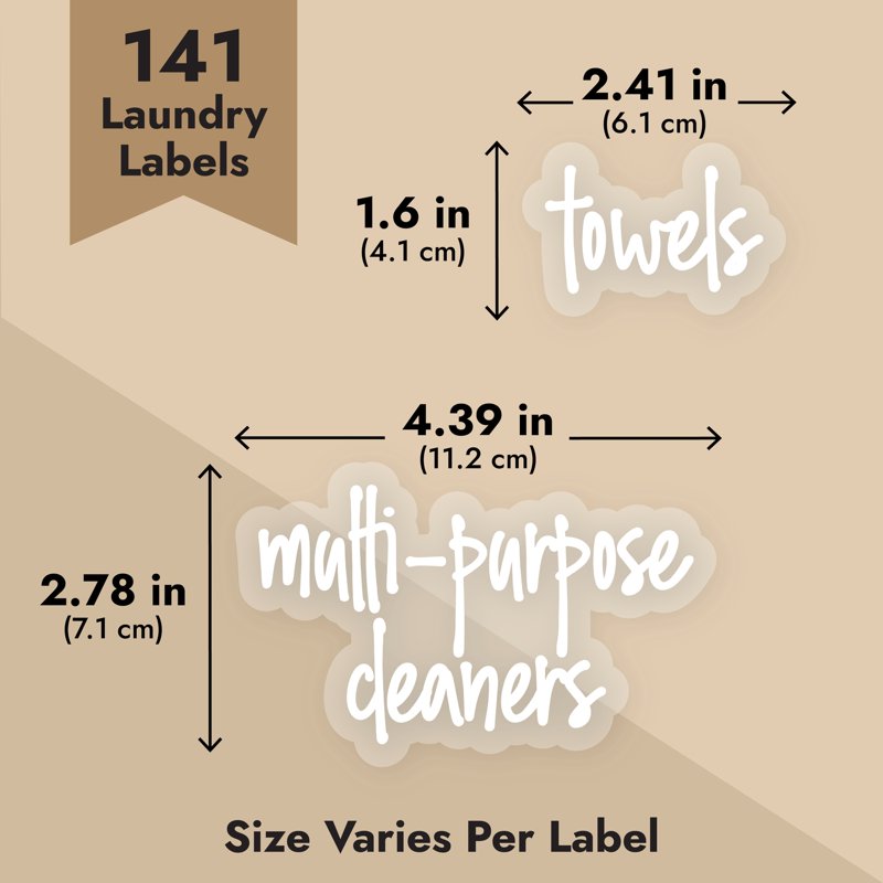 Preprinted Laundry Labels for Jars & Containers - White Script Stickers, Water-Resistant