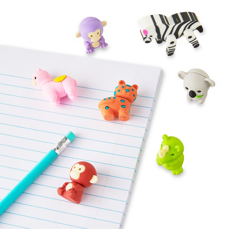 Animal Erasers Pack - 25 Colorful Pencil Topper Stationery Set for Kids