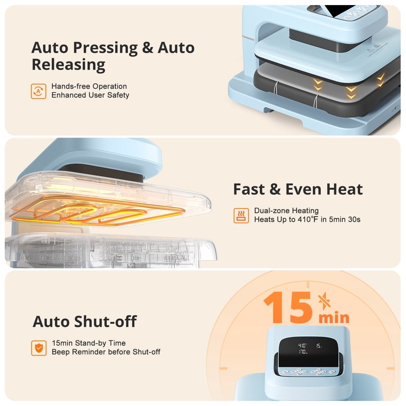 15x15 Inch Automatic Heat Press Machine for Transfer Vinyl & Sublimation Projects