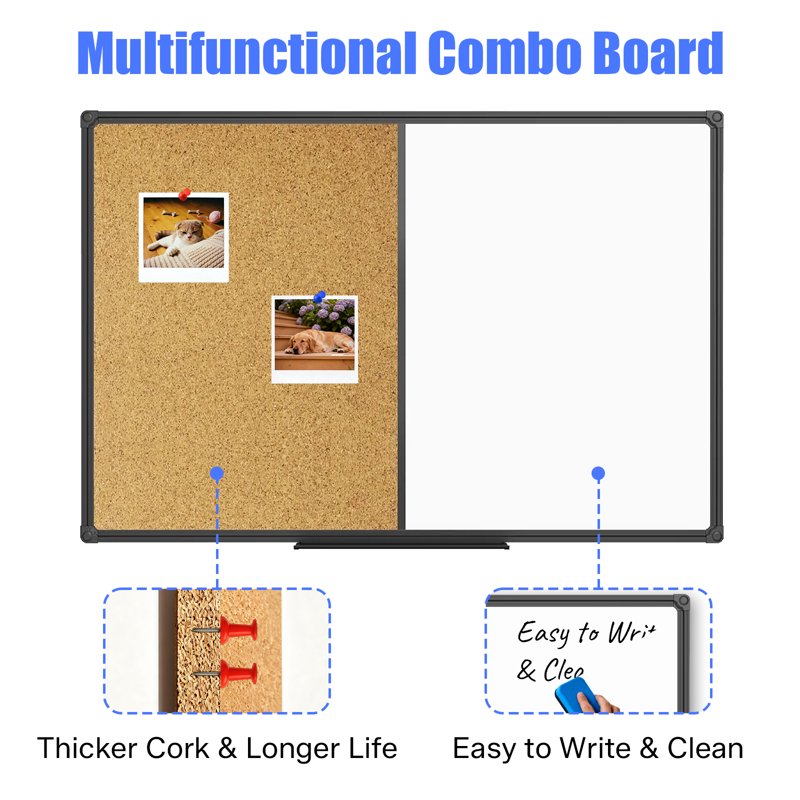 Magnetic Whiteboard and Cork Board Combo - 35x23 Wall Bulletin & Dry Erase Board