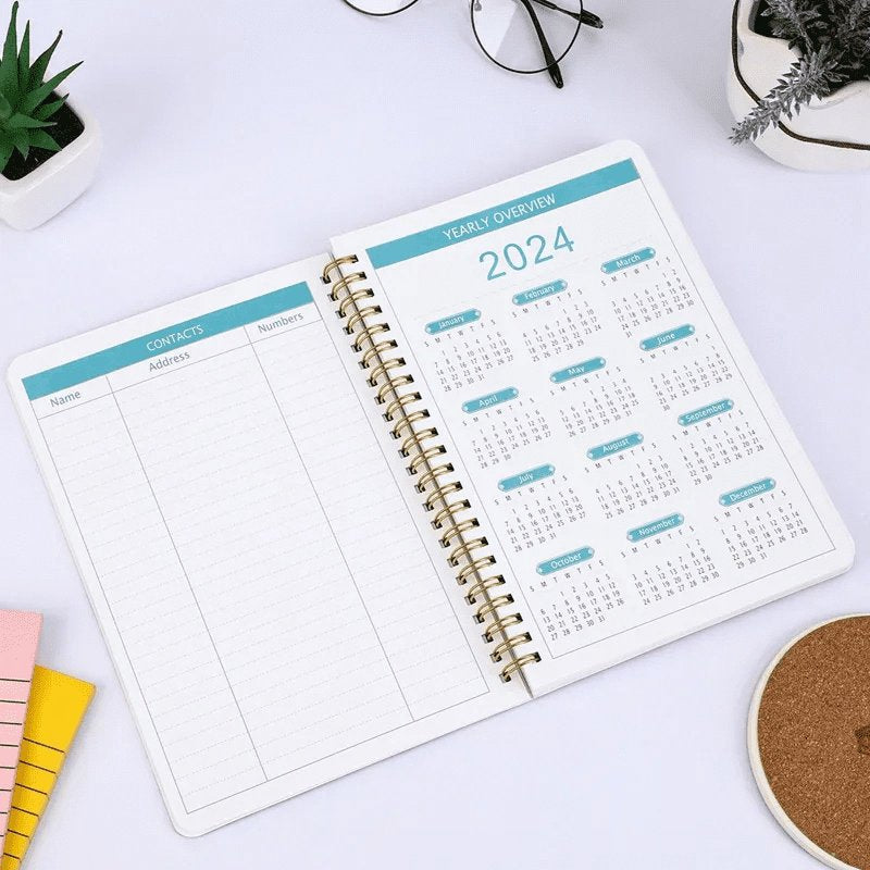 Large Weekly & Monthly Planner 2024-2026 Hardcover Spiral Organizer with Stickers & Pockets