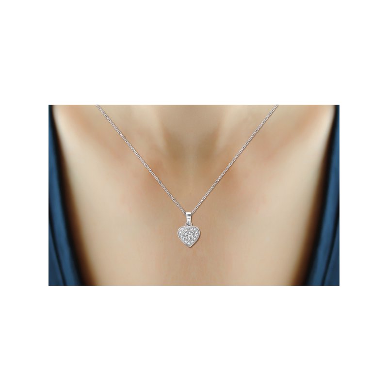 Sterling Silver Heart Pendant with White Diamond Accent - 18 Inch Necklace