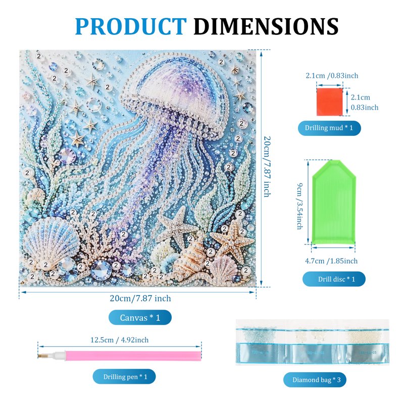 Jellyfish Pearl Art DIY Kit - 3D Diamond Painting with Frame (Variation: Jellyfish) 7.87 x 7.87 in
