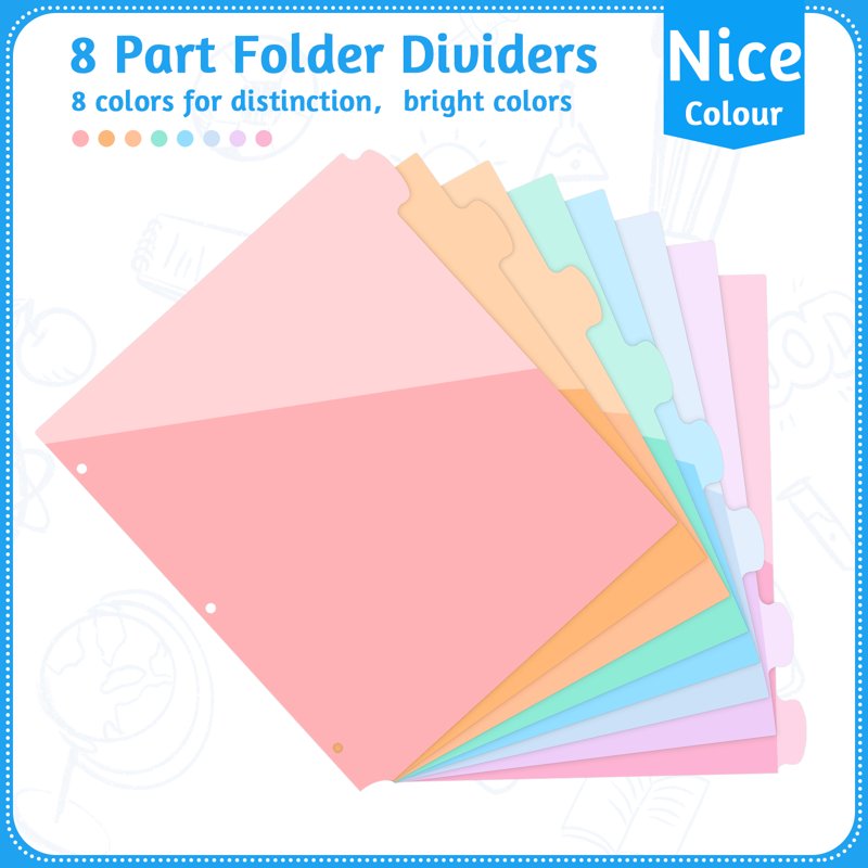 8-Pocket Binder Dividers with Labels for 3 Ring Binders - School Office Organization