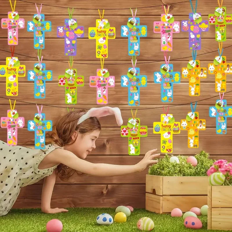 Easter DIY Craft Kit with Cross, Egg & Bunny Stickers - Kids Handmade Decorations
