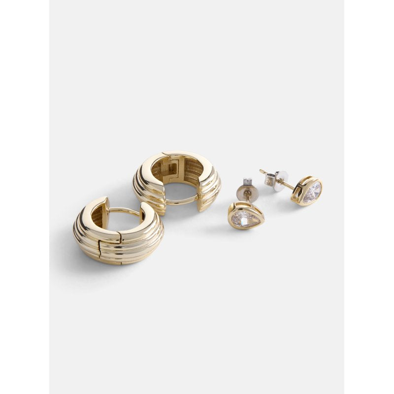 Women’s Gold-Plated Cubic Zirconia Teardrop & Hoop Earring Set - 2 Pairs