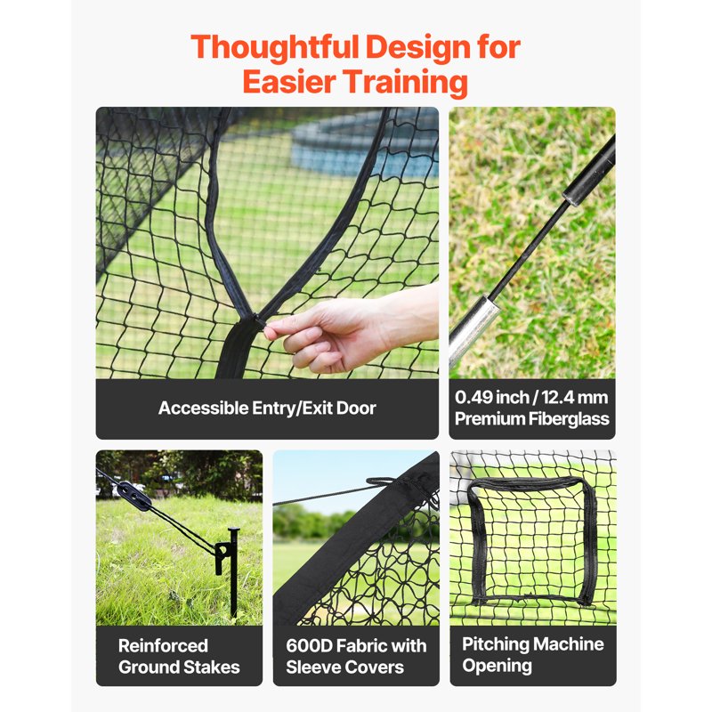 Portable Baseball Batting Cage 33x12x9.8 ft Freestanding Hitting Net with Pitching Slot
