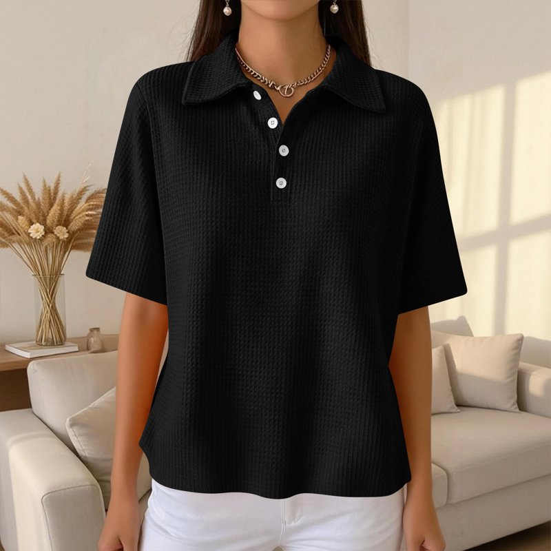 Women's Short Sleeve Waffle Knit Polo Shirt - Business Casual Tops